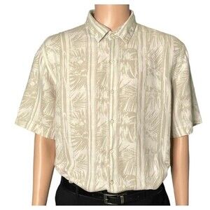Tasso Elba Island Hawaiian Shirt- 75% Silk- Tan- Size Large